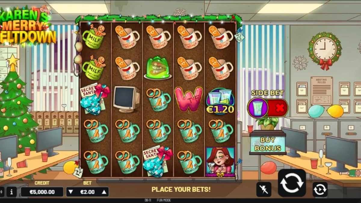 Karen’s Merry Meltdown slot machine interface