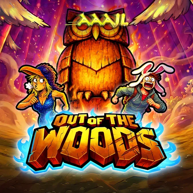 Out Of The Woods slot game interface na may madilim na kagubatan at multiplier wilds.